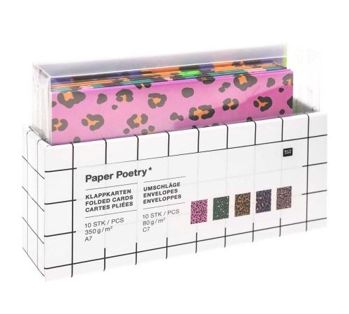 Set de mini cartes et enveloppes Rico Design - Acid Leo - 10,5 x 7,4 cm - 10 pcs