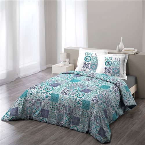 Parure 3 p. 240 x 220 cm imprime 57 fils allover persane Bleu