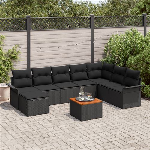 Non Communiqué Noir Ensemble De Canapé De Jardin 9 Pièces Avec Coussins Rattan Poly Acacia