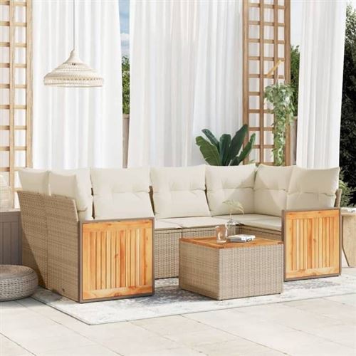 Vidaxl salon de jardin avec coussins 7 pcs beige r&eacute;sine tress&eacute;e