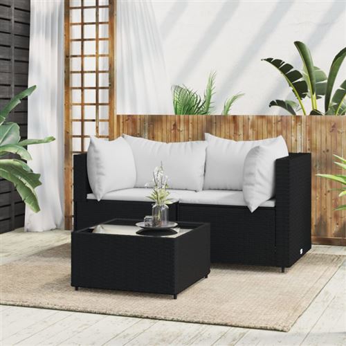 Salon de jardin modulable Vidaxl resine tressee noir 3 pieces 50.0 x 50 x 30 2 personnes