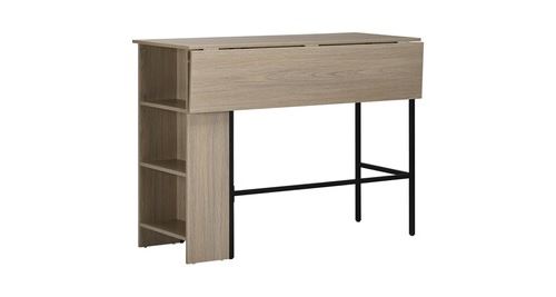 Table de bar extensible design industriel - 3 étagères intégrées - châssis métal noir panneaux particules aspect bois gris