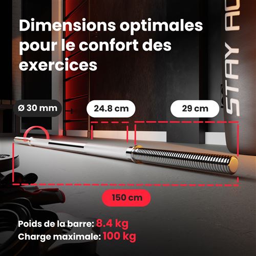 Barre de musculation droite standard 150 cm pour disques de poids