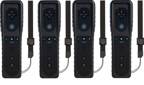 Lot de 4 QUMOX manettes Wii avec étui en silicone et dragonne, télécommande Wii pour Wii/Wii U – Noir