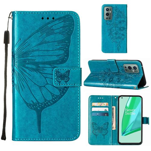 MPFRANCE Housse pour OnePlus 9 Pro Bleu [Papillon V3]