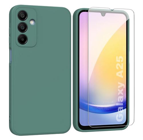 Coque pour Samsung Galaxy A24 4G / A25 5G - housse etui silicone gel fine + verre trempe - VERT - htdmobiles