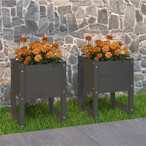 Non Communiqué Gris Jardinières 2 Pcs 40X40x52,5 Cm Bois Massif De Pin