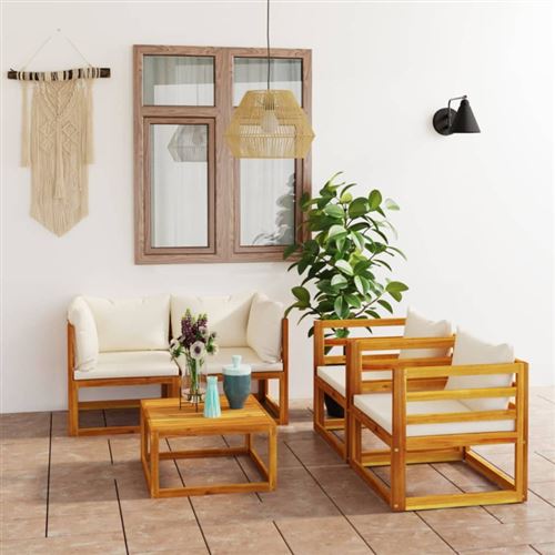 Non Communiqué Crème Salon De Jardin Modulable Vidaxl Bois Massif Beige 5 Pieces 4 Personnes