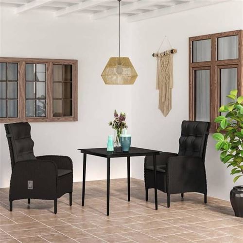 Non Communiqué Noir Vidaxl Mobilier De Salle À Manger De Jardin Avec Coussins 3 Pcs Mobilier À Dîner Table Et Chaises De Repas Meubles De 3099365