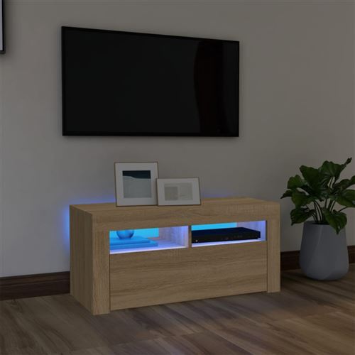 vidaXL Meuble TV avec lumières LED Chêne sonoma 90x35x40 cm