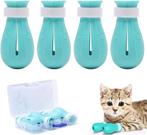 Meilleurs prix pour Lot de 4 Chaussure Chat Anti-griffures Réglables FONGWAN Protection des Pattes de Chat pour Bain Beauté Contrôle du Traitement - Vert