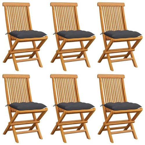 Non Communiqué Gris Chaises De Jardin Avec Coussins Anthracite 6 Pcs Bois De Teck