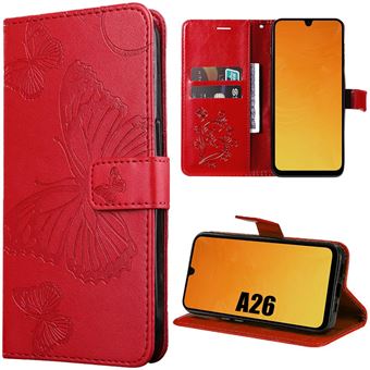 Coque pour Samsung Galaxy A26 5G - Antichoc Protection 360 Degré Cuir PU Papillon Imprimé Rouge - BOOLING - 1