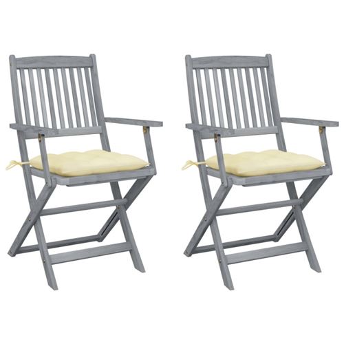 Vidaxl Chaises Pliantes (Lot De 2) Avec Coussins, En Bois D'acacia Massif - Image 3
