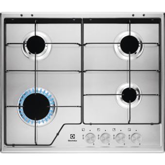 Plaque Gaz Electrolux KGS6424SX 60cm 3000W 4 Foyers Acier inoxydable Verre Noir