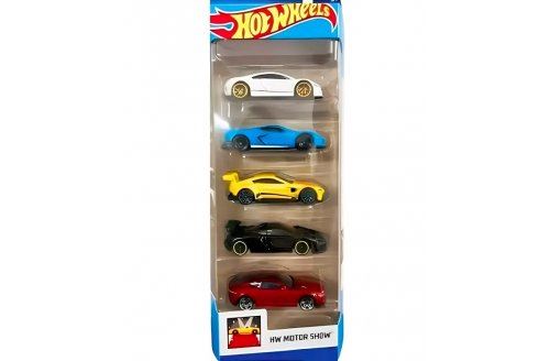 Coffret 5 vehicules hot wheels : hw motor show - set voitures miniatures + 1 cartes tigre - jouet enfant