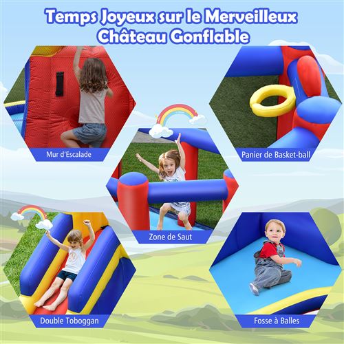 GIANTEX - GIANTEX toboggan 3 en 1 pour enfants avec panier de basket, 151 x  76 x 72 cm, toboggan pliable pour bébé avec basket-ball, bleu - Toboggans -  Rue du Commerce