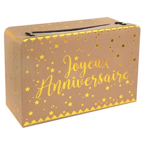 urne tirelire valise anniversaire kraft 24x16cm - Coloris : Gris - Référence fournisseur : 000567100000026