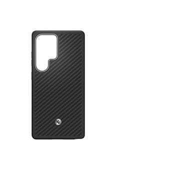 Spigen Enzo GP-FPS938PGA - Coque de protection pour téléphone portable - aimant en aramide - fibre aramide, polyuréthanne thermoplastique (TPU), finition en carbone, aluminium anodisé - argent noir - pour Galaxy S25 Ultra