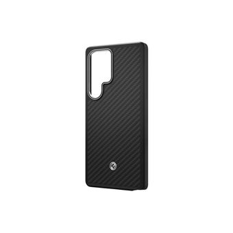 Spigen Enzo GP-FPS938PGA - Coque de protection pour téléphone portable - aimant en aramide - fibre aramide, polyuréthanne thermoplastique (TPU), finition en carbone, aluminium anodisé - argent noir - pour Galaxy S25 Ultra