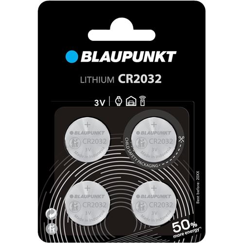 BLAUPUNKT Pack 4 Piles Boutons Lithium CR2032 3V Idéales Montres, clé garage, clé électronique