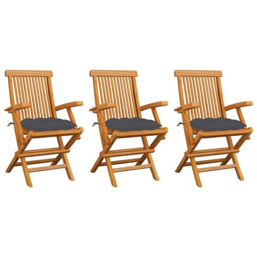 Non Communiqué Anthracite Chaises De Jardin Avec Coussins Lot De 3 Bois Teck