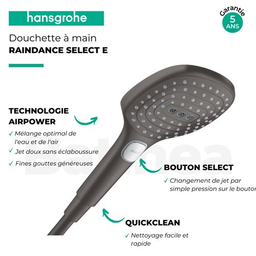 Douchette 3 jets Hansgrohe Raindance Select E noir chromé brossé