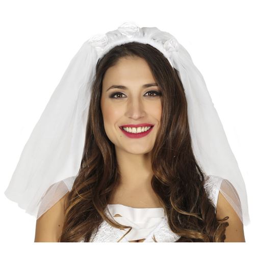serre-tête voile de mariée roses tissu blanc femme - 17412 Fiestas Guirca