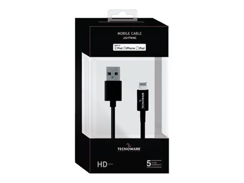 Tecnoware HD Series - Câble Lightning - USB mâle pour Lightning mâle - 1.5 m - noir - pour Apple iPad/iPhone/iPod (Lightning)