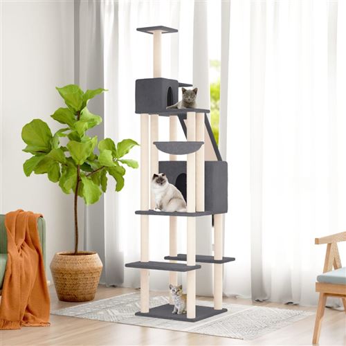 Arbre &agrave; chat avec griffoirs en sisal Gris fonc&eacute; 201 cm - Vidaxl