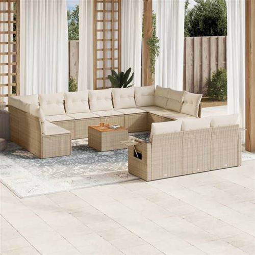  Vidaxl Salon De Jardin Avec Coussins 14 Pcs Beige R&eacute;sine Tress&eacute;e