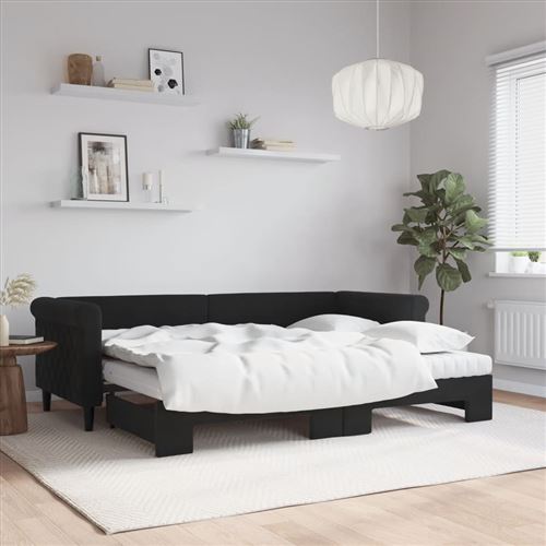 vidaXL Lit de jour avec lit gigogne et matelas noir 80x200 cm velours