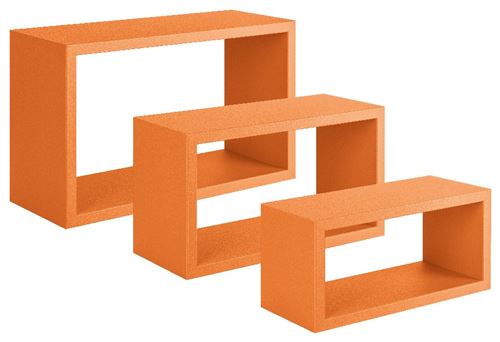 HOMEMANIA Étagère Trittico - Orange - 45 x 27 x 15,5/ 40 x 22 x 15,5/ 35 x 17 x 15,5 cm