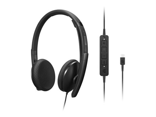 Lenovo - Combiné VoIP - sur-oreille - filaire - USB-C - noir