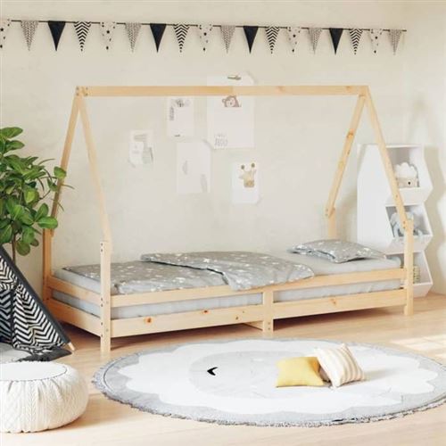 vidaXL Cadre de Lit pour Enfants, Lit Simple avec Sommier à Lattes, Meuble de Chambre à Coucher, Scandinave, Marron 90x200 834483