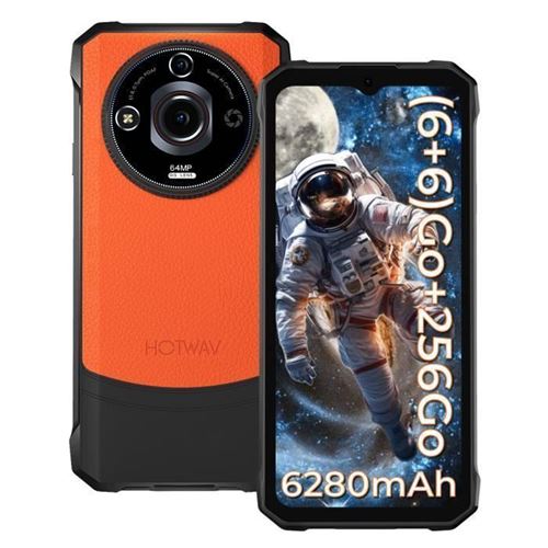 HOTWAV T7 Pro Smartphone Robuste 6Go+256Go, Écran 6,6 FHD+ Batterie 6280mAh Caméra 64MP Téléphone Android IP68 Étanche - Orange