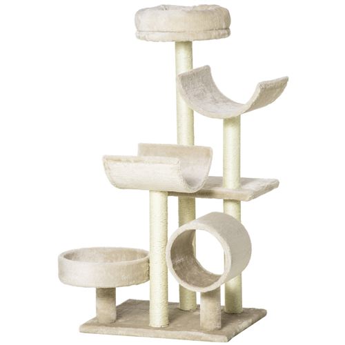 Comparer les prix de Arbre à chats multi-équipements griffoirs grattoirs plates-formes + tunnel + jouet suspendu dim. 50L x 40l x 105H cm beige