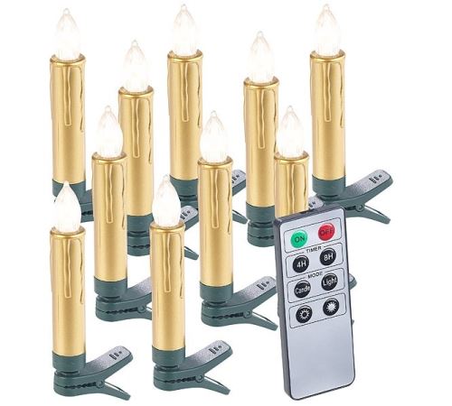 10 bougies LED pour sapin de Noël avec télécommande - coloris Or