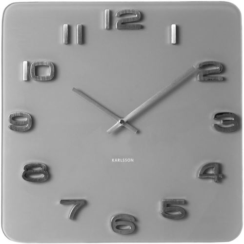 Karlsson - Horloge carrée vintage en verre gris 35 cm