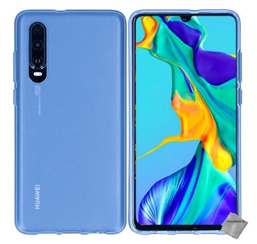 Housse etui coque pochette silicone gel fine pour Huawei P30 avec verre trempe - BLEU