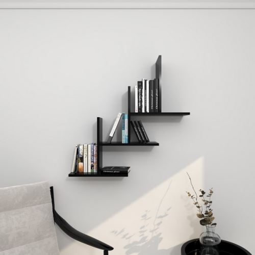 HOMEMANIA Set 3 Étagères Eclipse Murale Flottantes - pour Livres - Noir en Bois, 40 x 20 x 40 cm