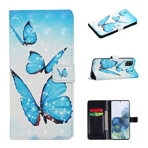 Etui en PU impression de motif de décoration spot lumineux avec support papillons bleus pour votre Samsung Galaxy A51 SM-A515