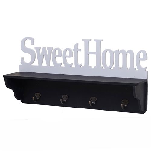 Garderobe murale MENDLER HWC-D41 Sweet Home 4 crochets massifs 30x60x13cm noir blanc