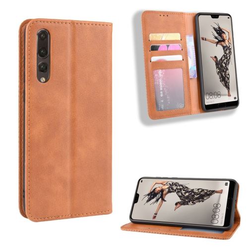 Etui en PU rétro marron pour votre Huawei P20 Pro