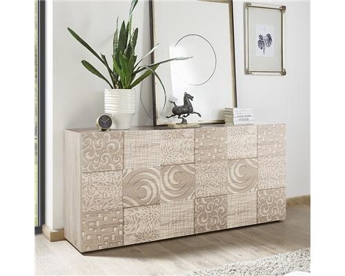 Buffet 180 cm couleur chêne clair NERINA 3-L 181 x P 42 x H 84 cm- Beige