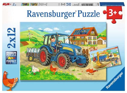 Puzzles 2 x 12 pièces Ravensburger Chantier et ferme