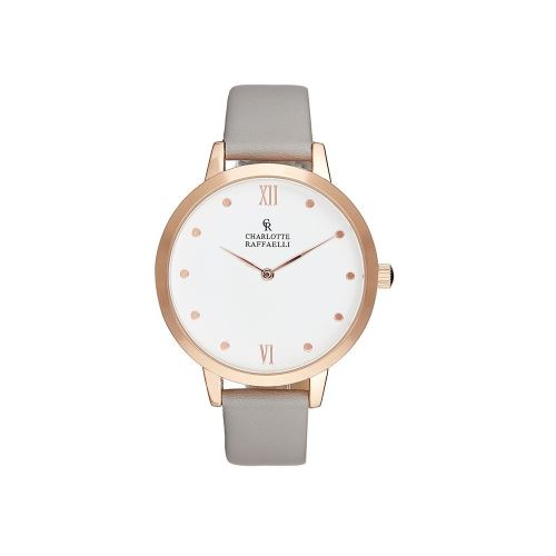 Montre Femme Charlotte Rafaelli Cadran 36mm En Steel Blanc Et Bracelet Gris En Cuir Authentique CRB009