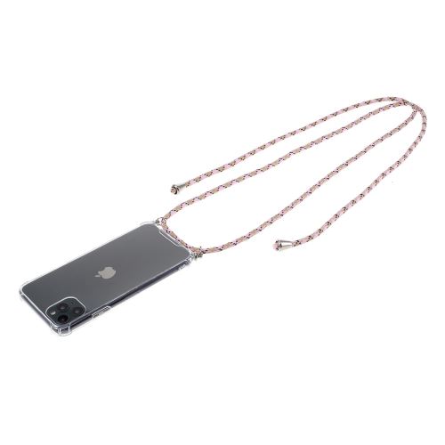 Coque en TPU brillant antichute avec bande textile rose clair/marron pour votre Apple iPhone 11 Pro Max 6.5 pouces (2019)