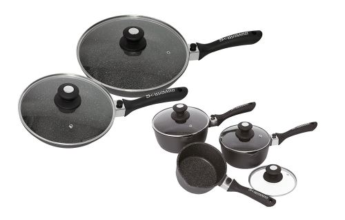 Schumann Professionnel Série de 3 Casseroles + Poêle 2 Pièces Diamètre 24/28 cm Moove Black
