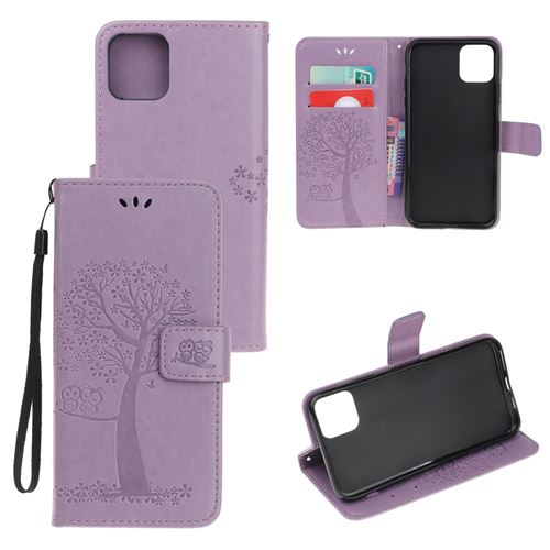 Etui en PU impression chouette arboricole violet clair pour votre Apple iPhone 12 Pro Max 6.7 pouces